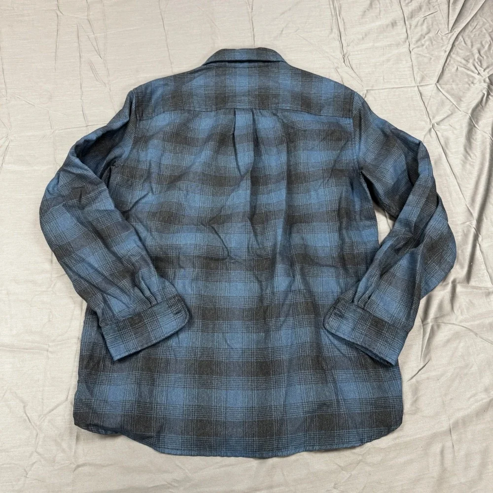 The North Face Mens Large Blue Black Plaid Flannel Button Down Shirt Long Sleeve
